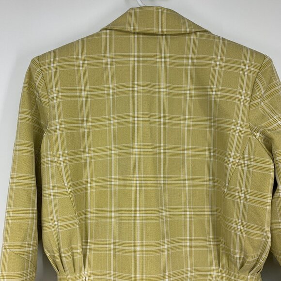 Onarin Blazer Yellow Print Plaid Cinched Button Down Lined Jacket - Picture 8 of 9